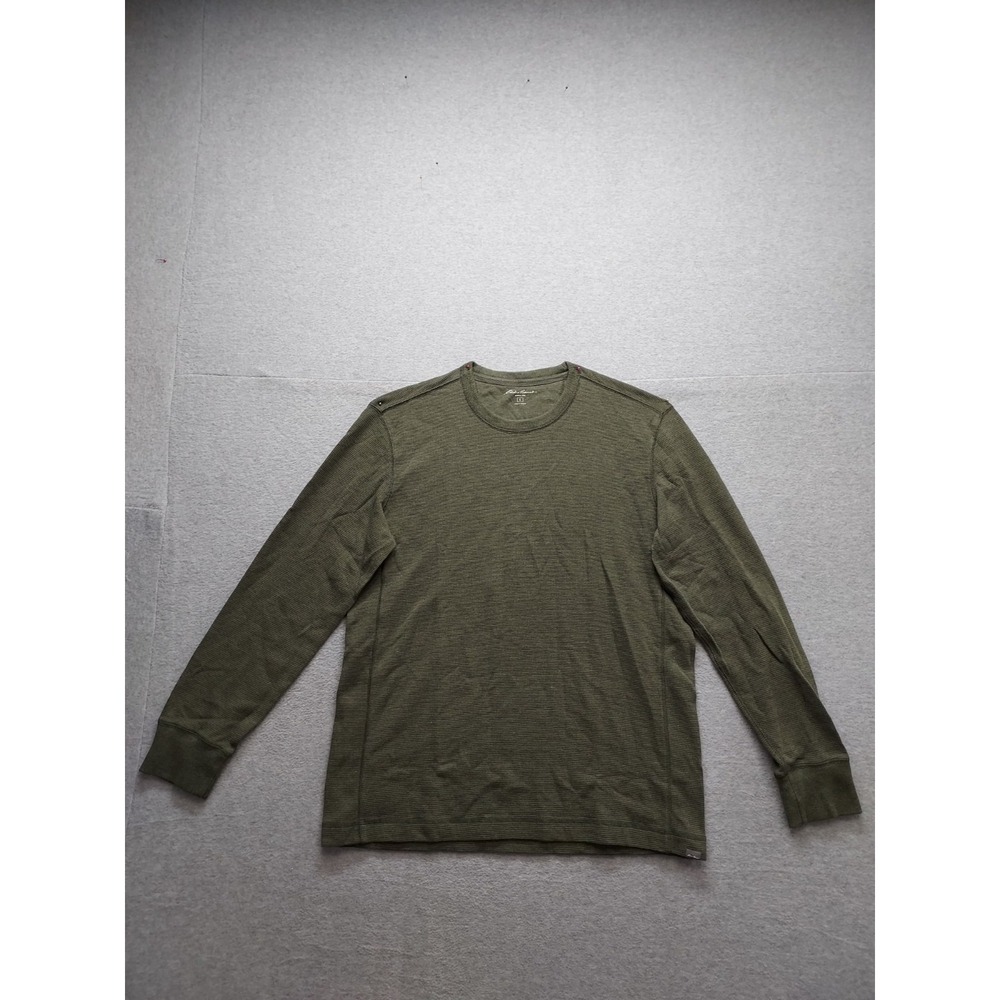 Eddie Bauer Men Sweater L Olive Green Crew Neck Pullover Long Sleeve Logo Casual